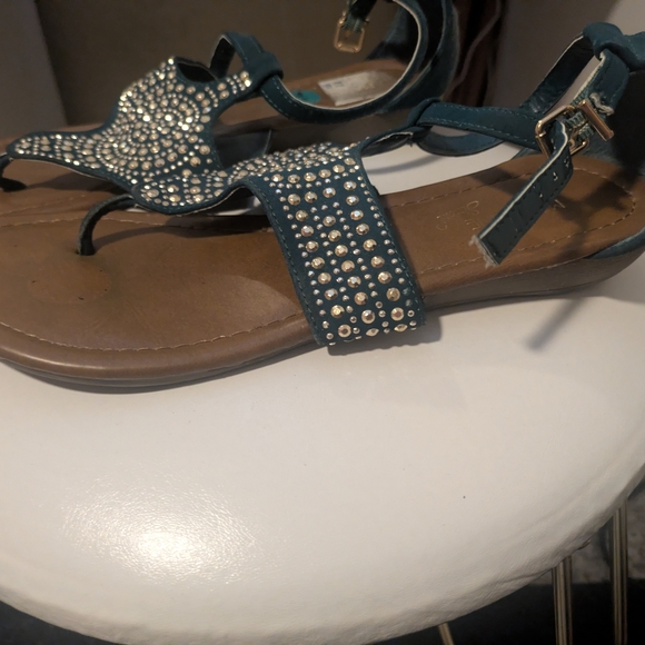 ✨ Teal Velvet Rhinestone Gladiator Sandals | Boho Glam Festival Vibes ✨ - Picture 4 of 5